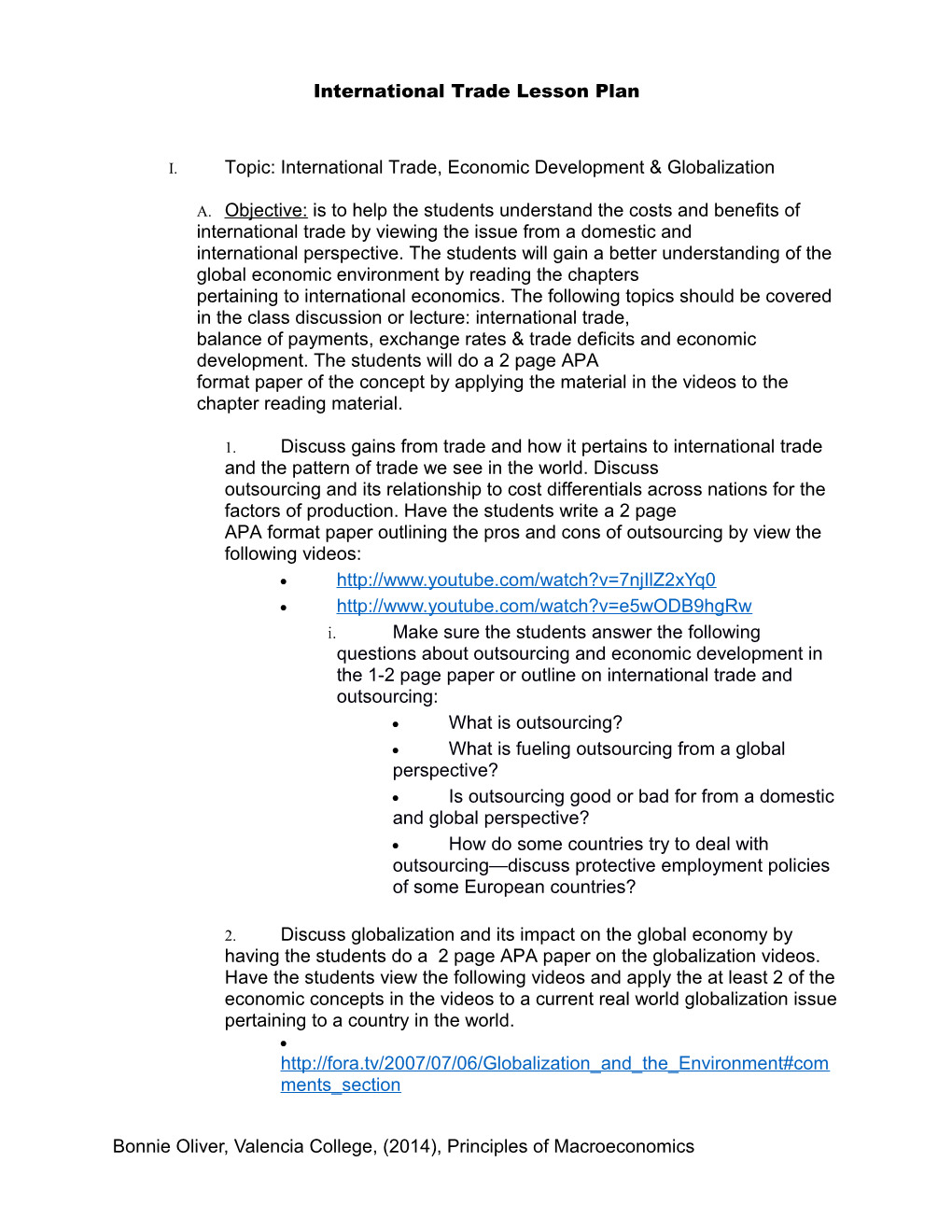 International Trade Lesson Plan