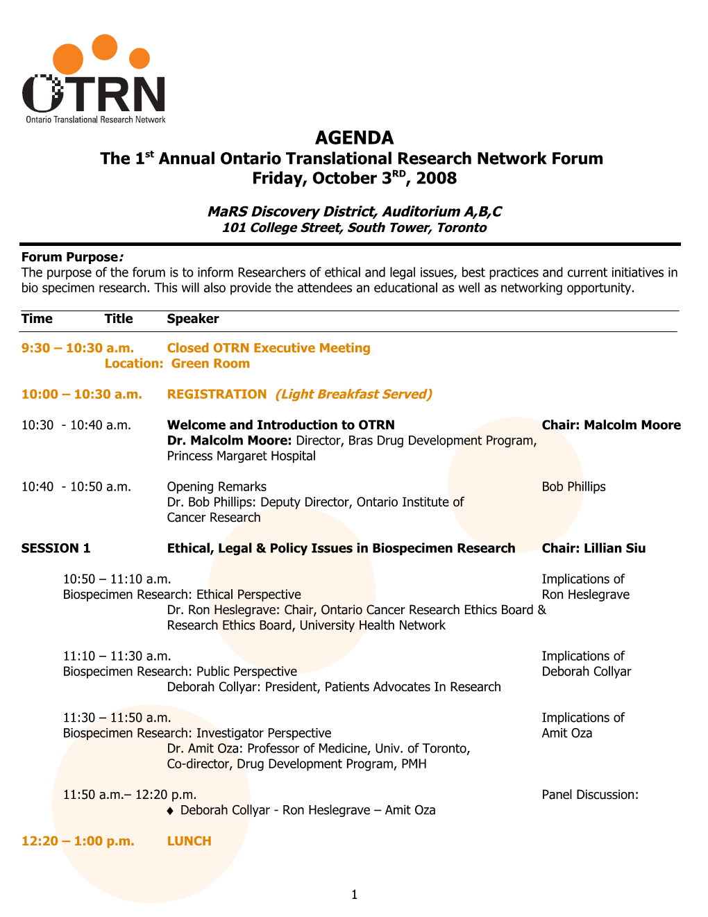 The 1St Annual Ontario Translational Research Network Forum