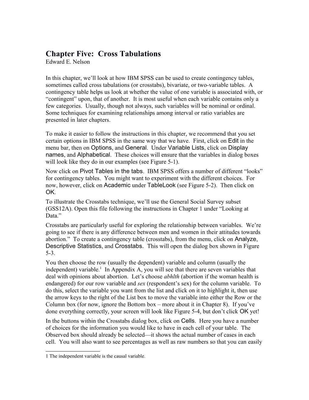 Chapter Five: Cross Tabulations