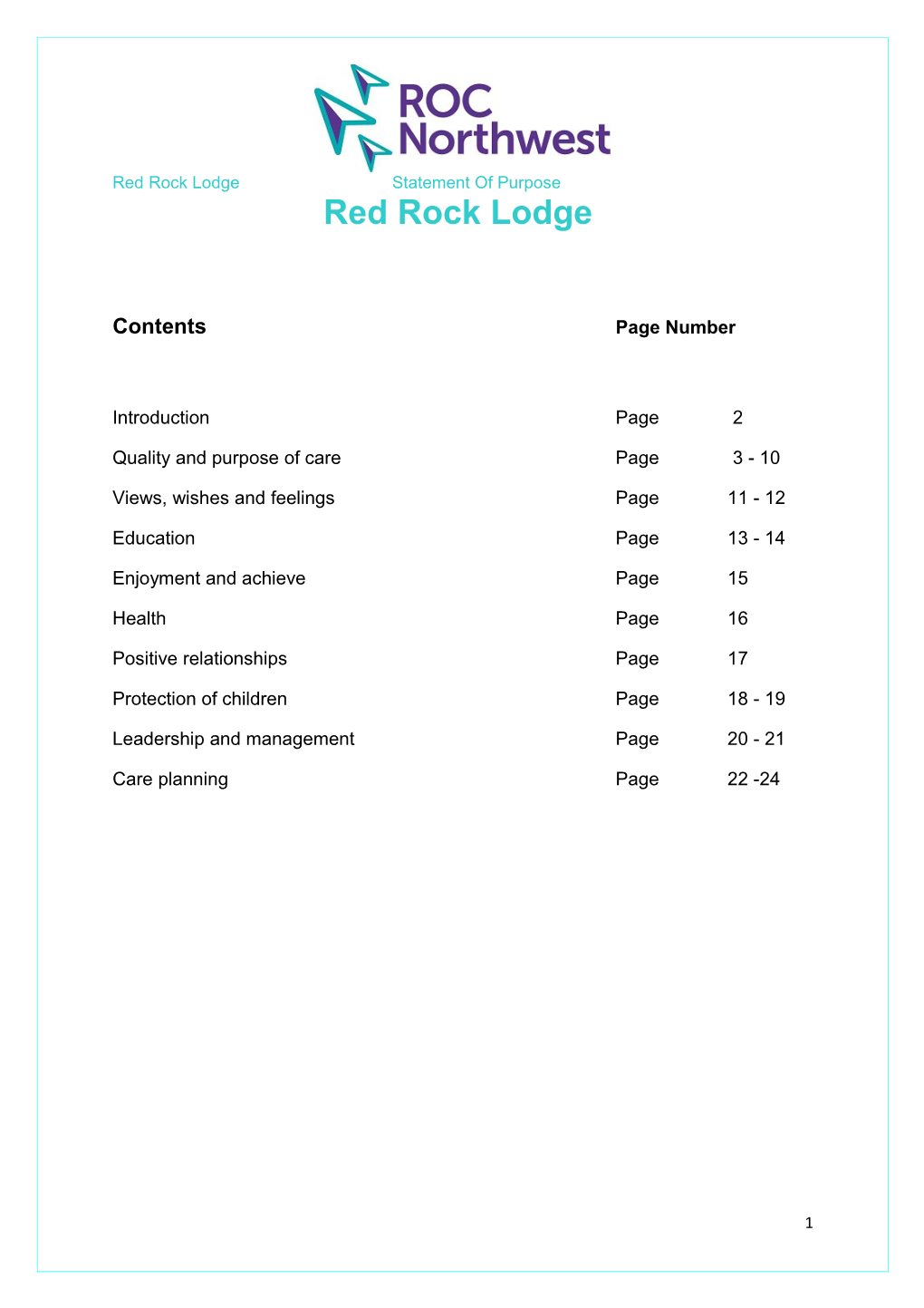 Red Rock Lodge Statement of Purpose