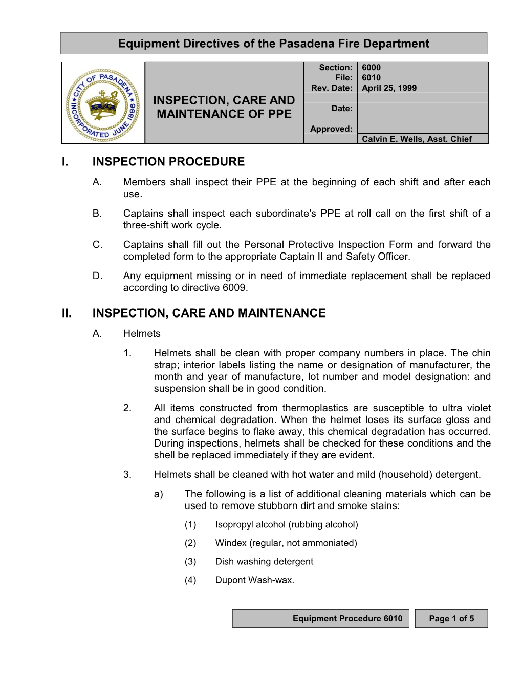 I.Inspection PROCEDURE