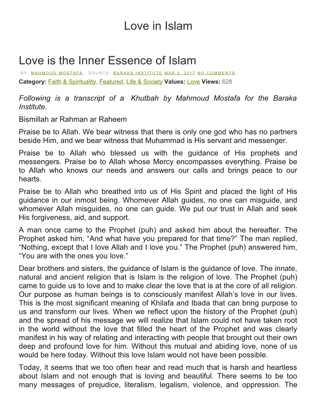 Love Is the Inner Essence of Islam