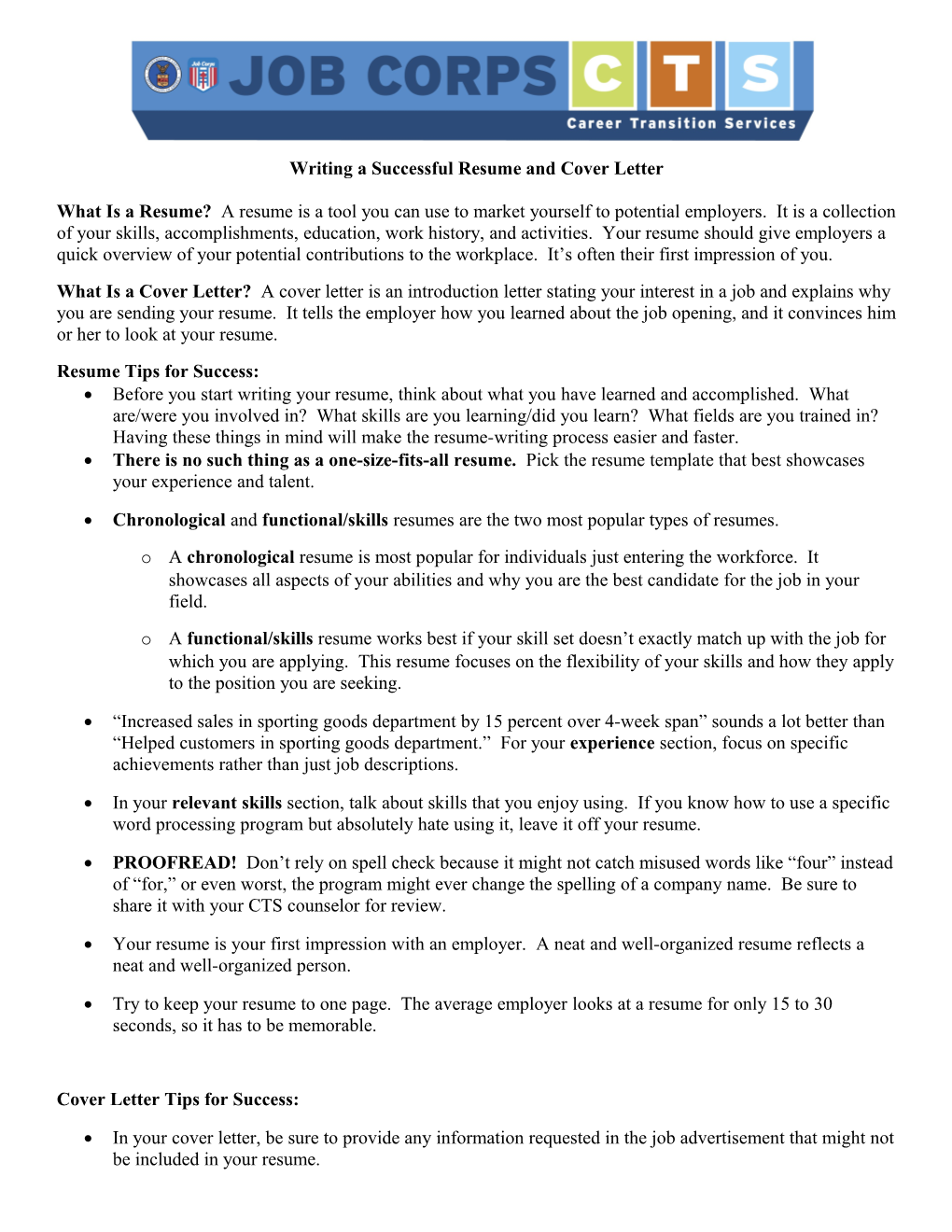 Writing a Successful Cover Letter and Resume