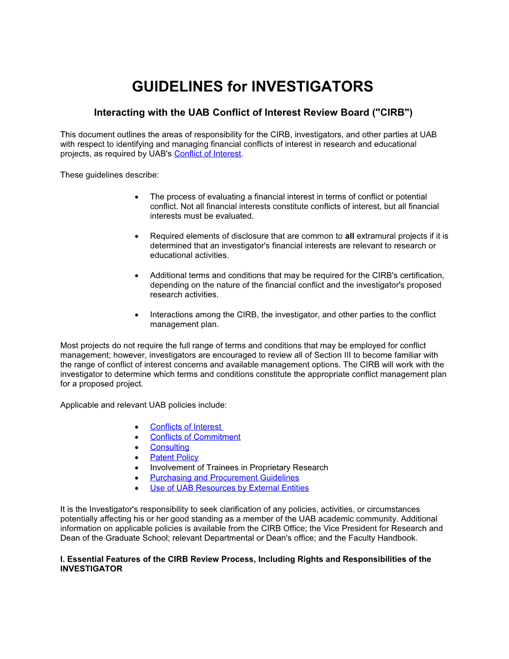 CIRB Guidelines for Investigators