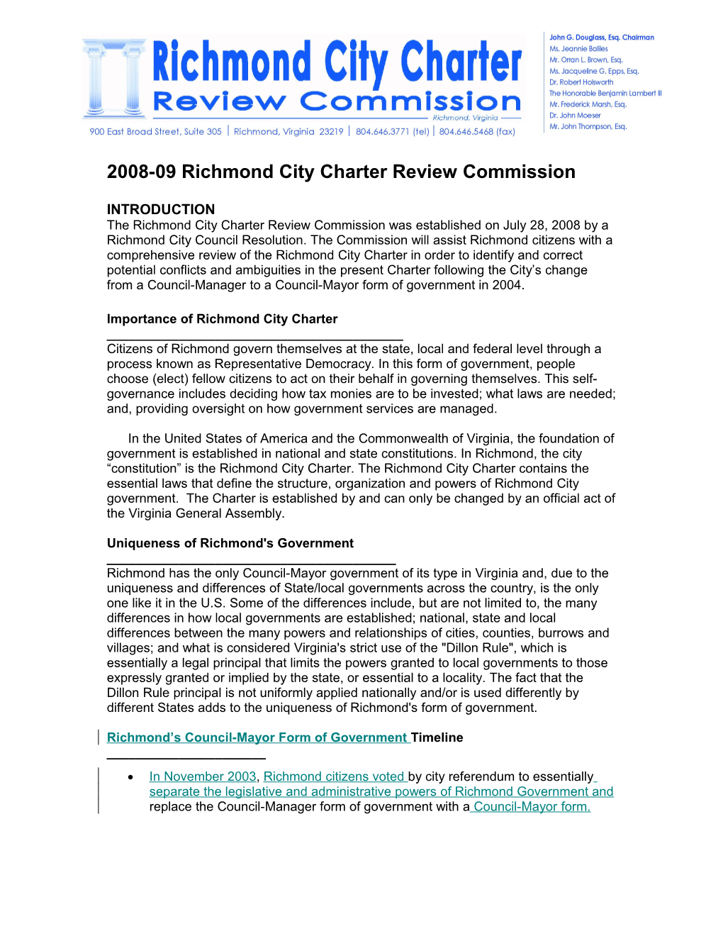 2008-09 Richmond City Charter Review Commission