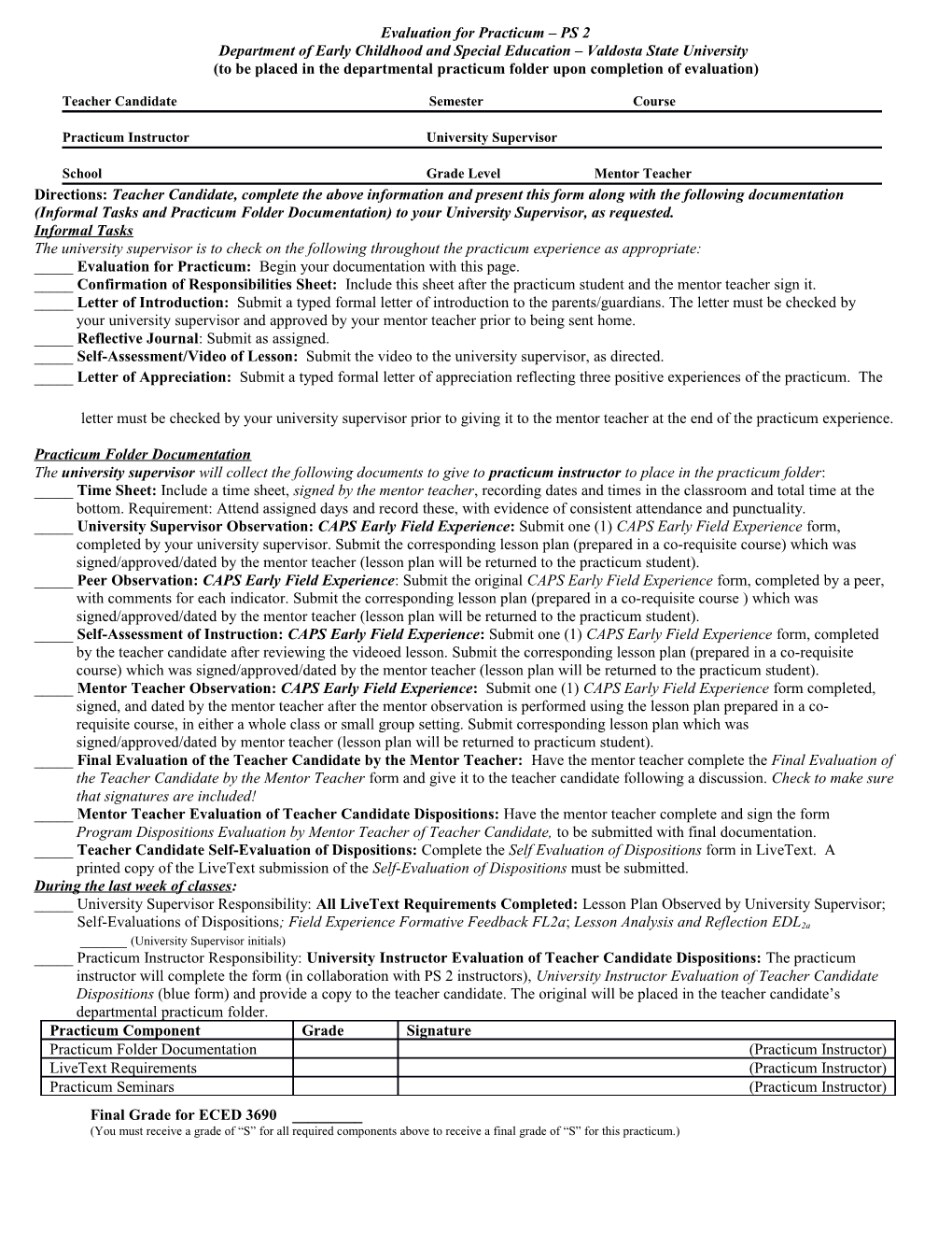 Teacher Candidate Semester Course