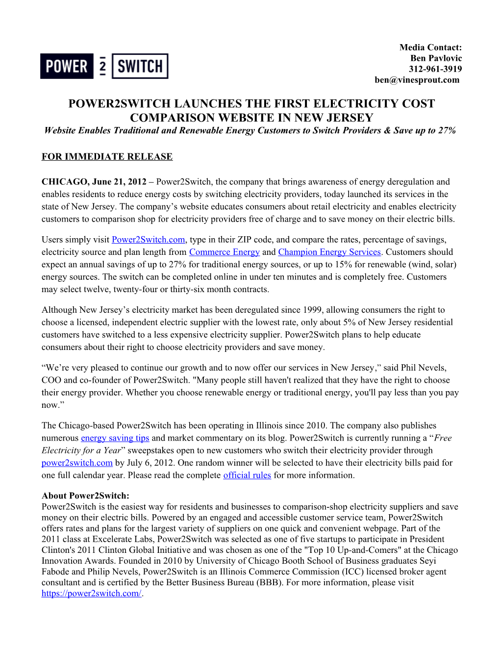 Power2switch Launches the First Electricity Cost Comparison Website in New Jersey