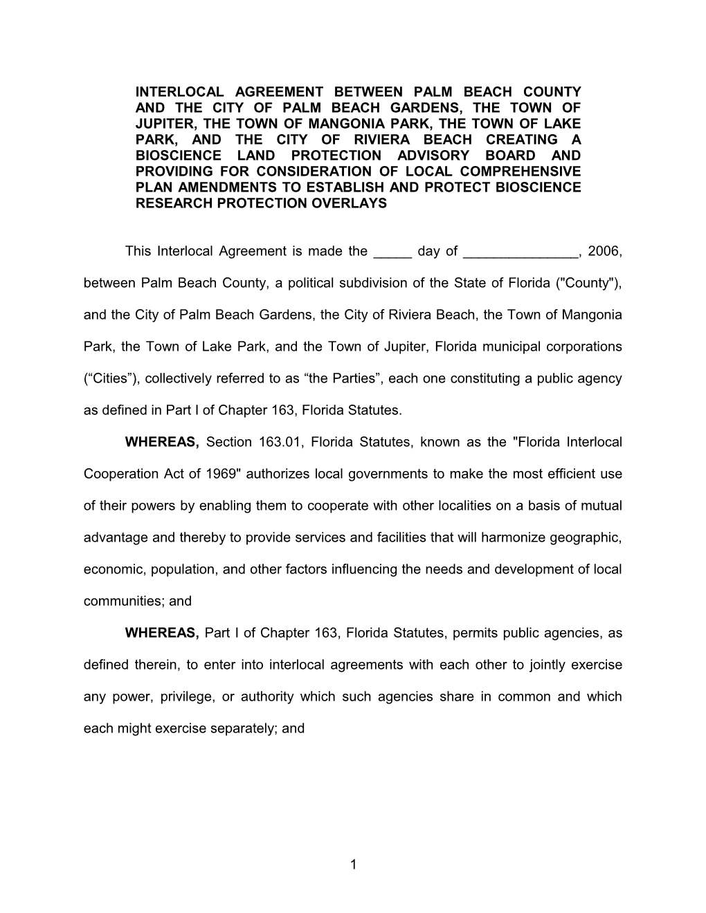Interlocal Agreement Between Palm Beach County and the City of Palm Beach Gardens, The