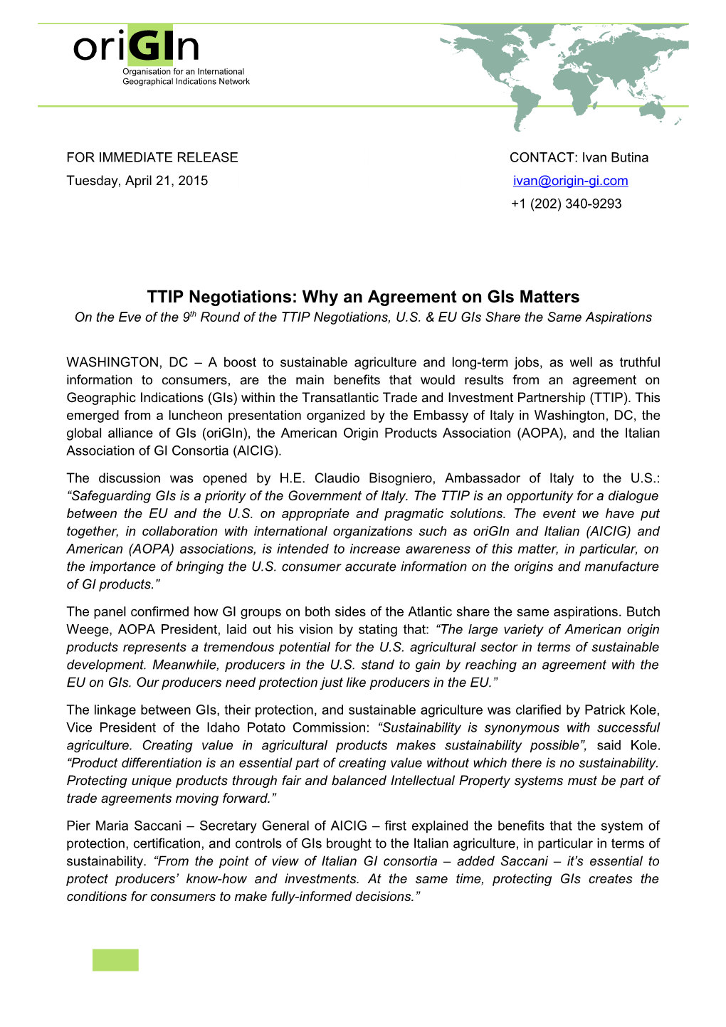 TTIP Negotiations: Why an Agreement on Gis Matters