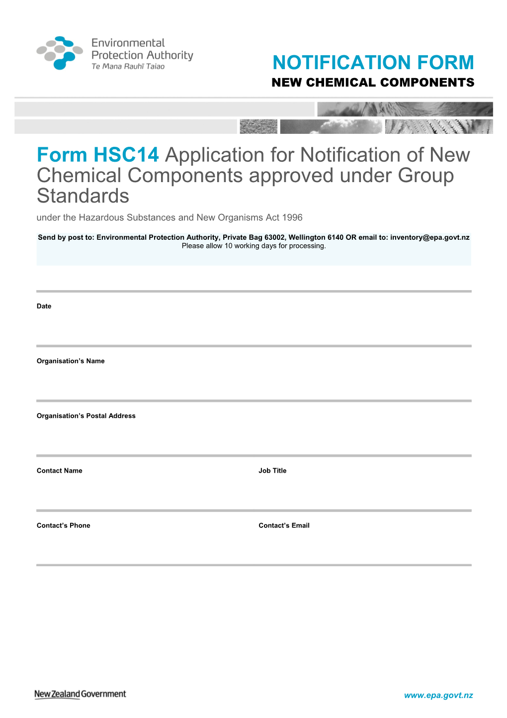 Notification of a New Chemical Component Form