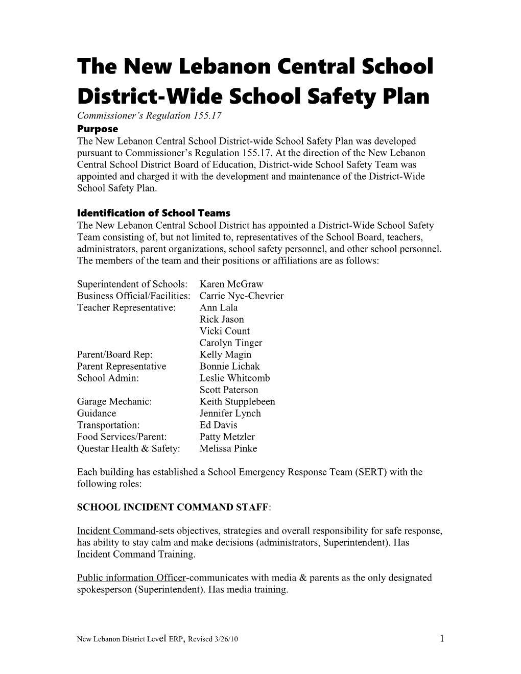 The New Lebanoncentralschooldistrict-Wideschool Safety Plan