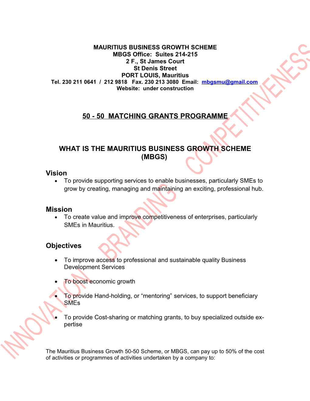 Mauritius Business Growth Scheme