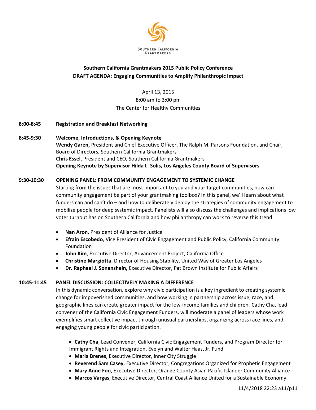 Southern California Grantmakers 2015 Public Policy Conference