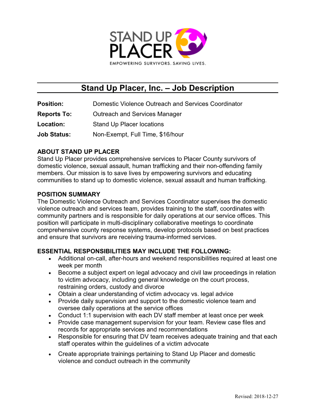 Position:Domestic Violence Outreach and Services Coordinator