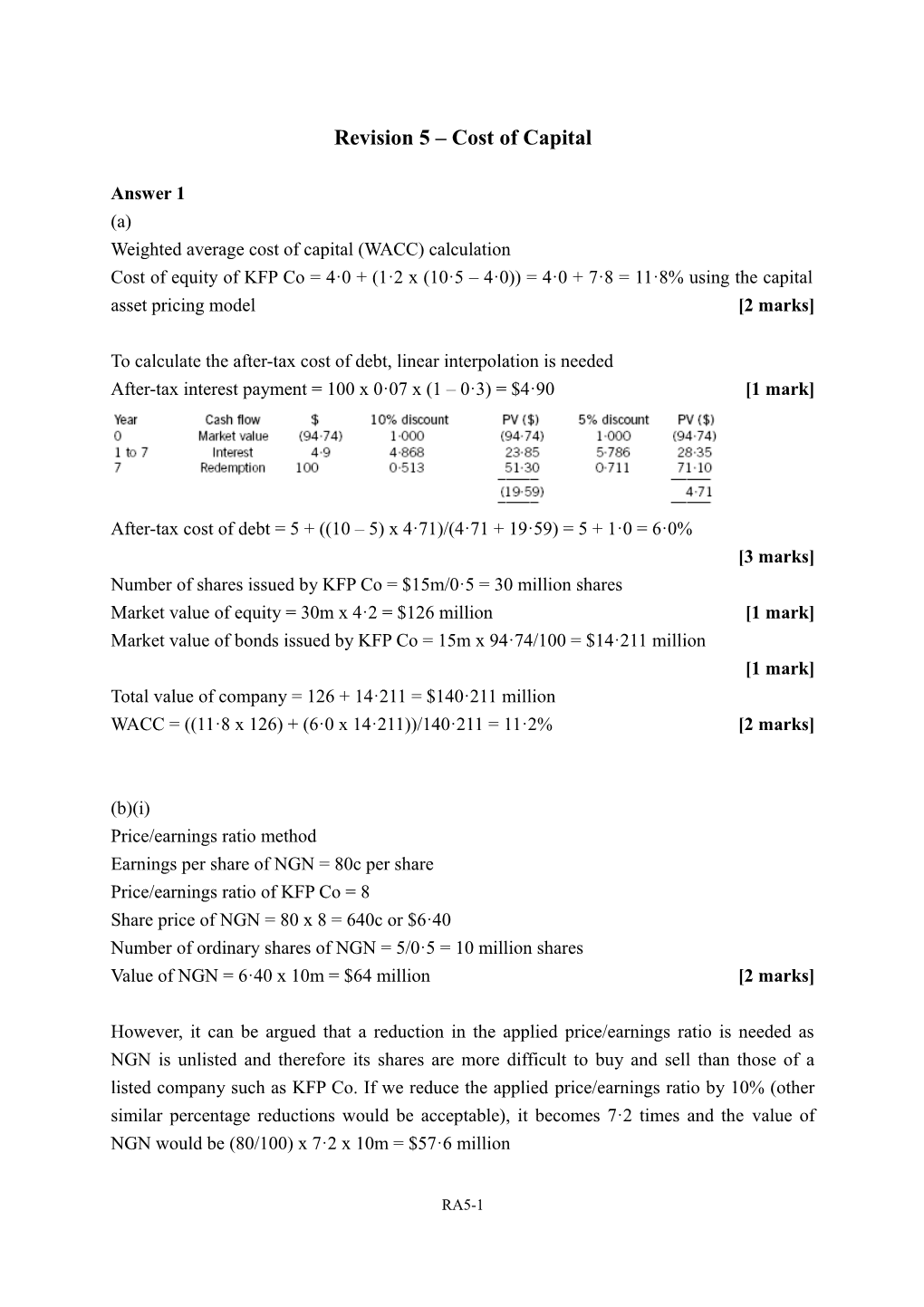 Revision 5 Cost of Capital