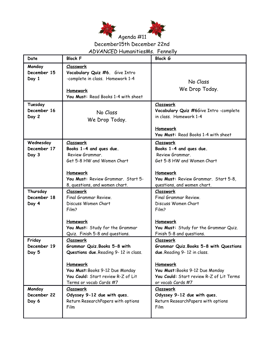 December15th December 22Nd ADVANCED Humanitiesms. Fennelly