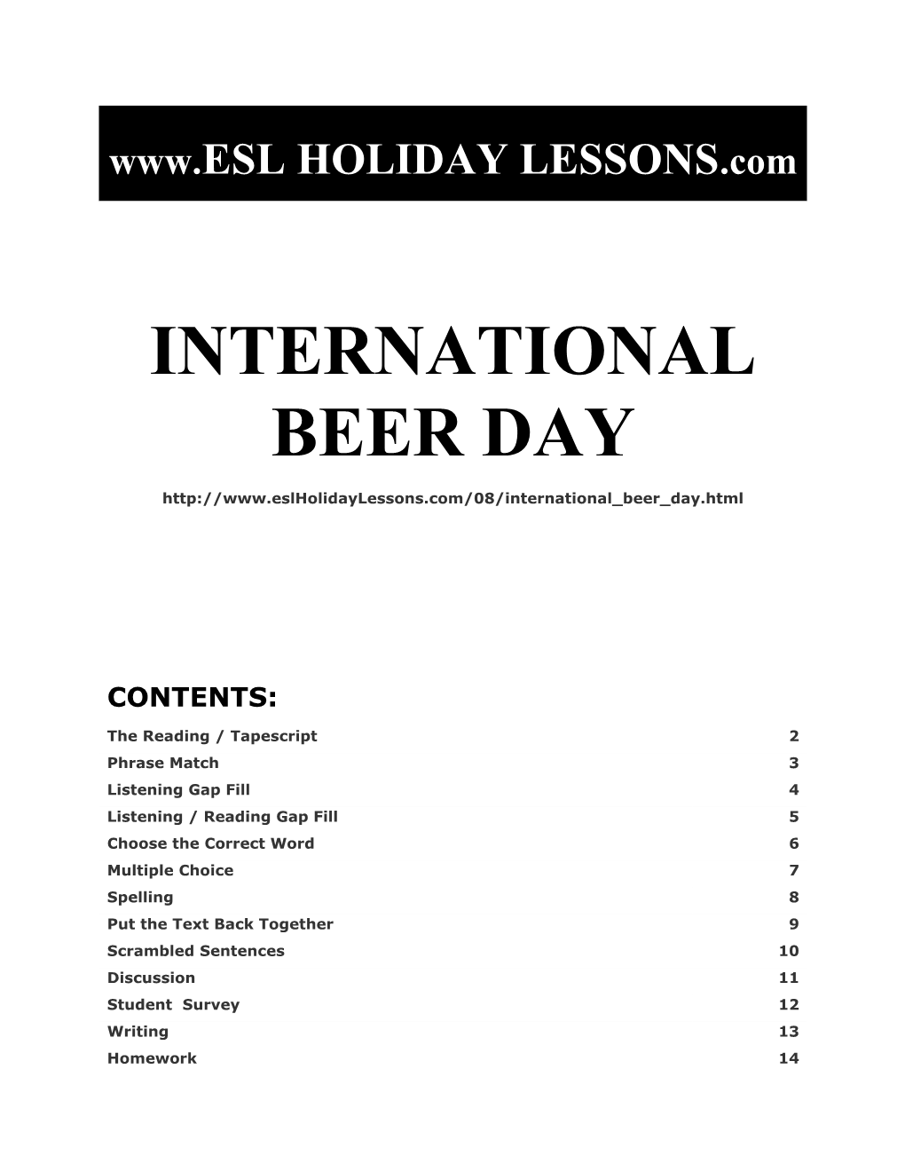 Holiday Lessons - International Beer Day