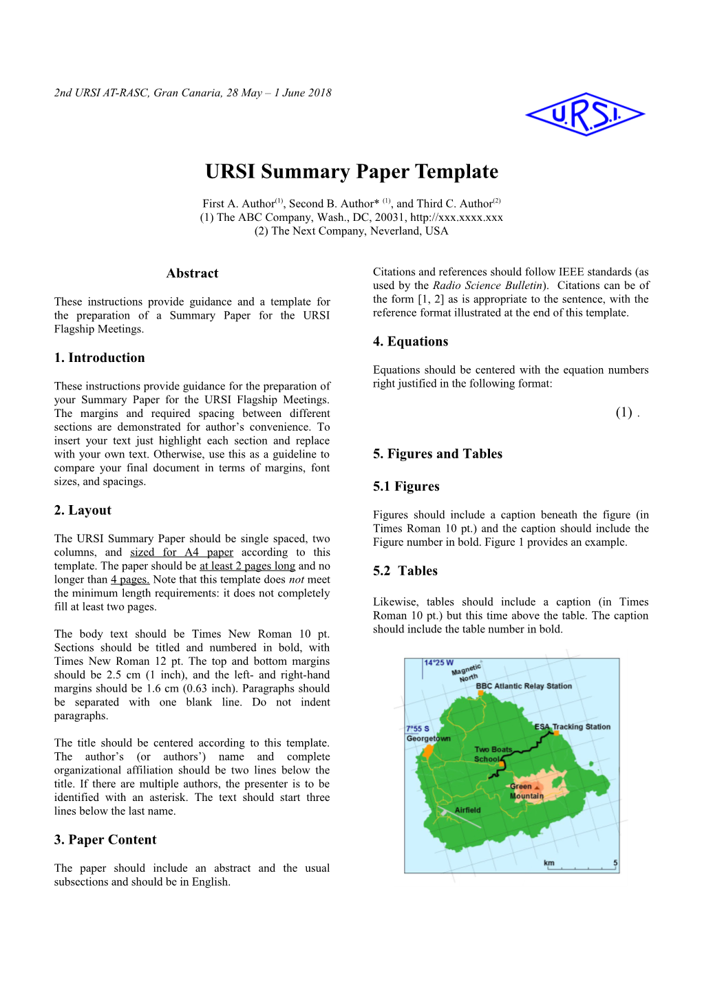 Template for URSI Flagship Meetings