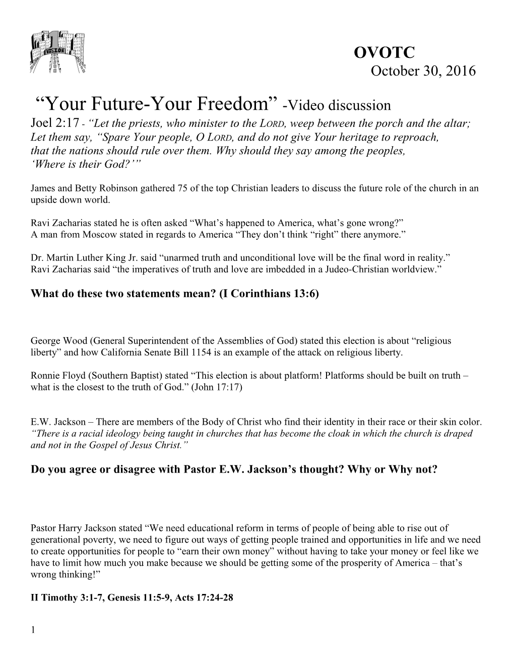 Your Future-Your Freedom -Video Discussion