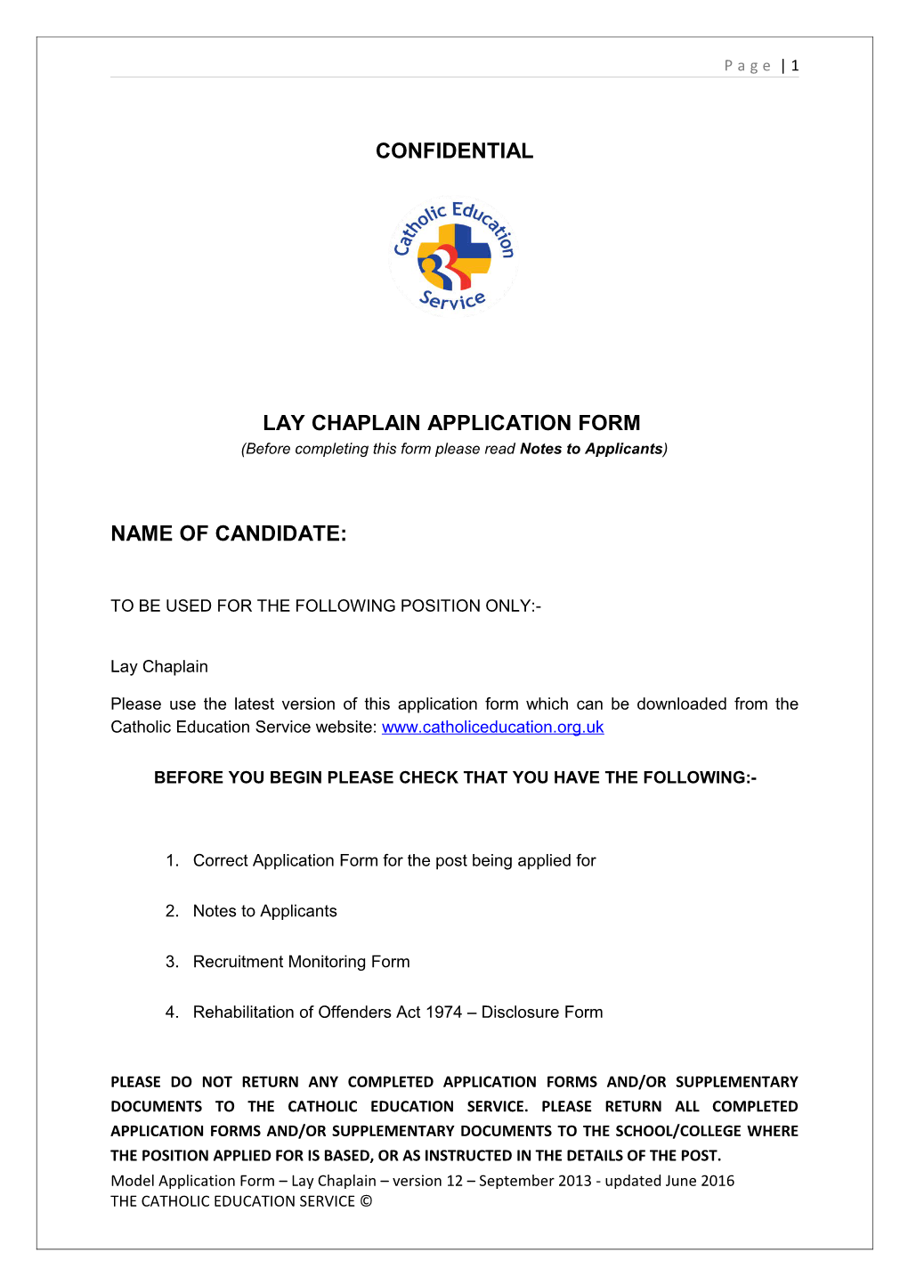 Lay Chaplainapplication Form