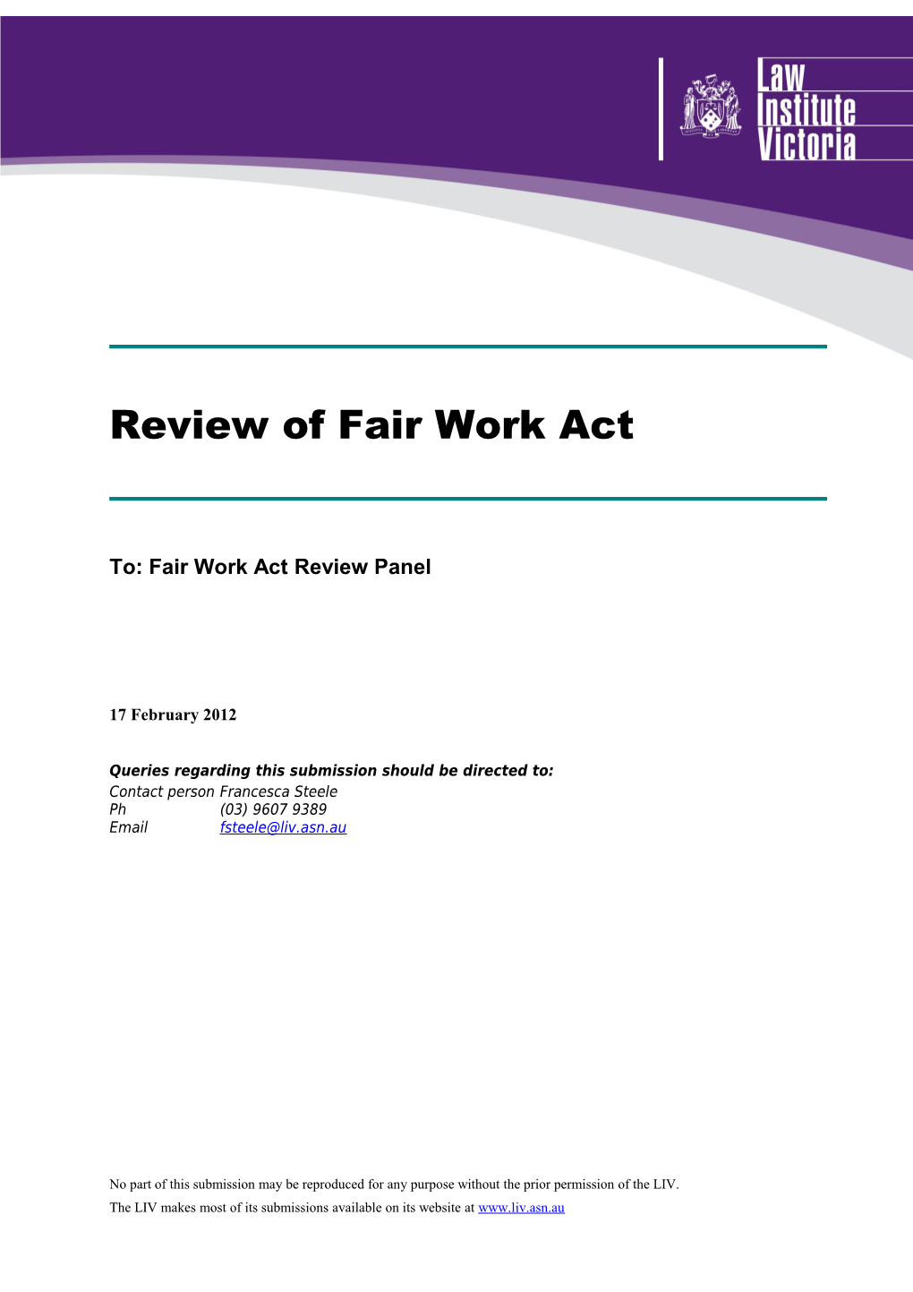 To: Fair Work Act Review Panel