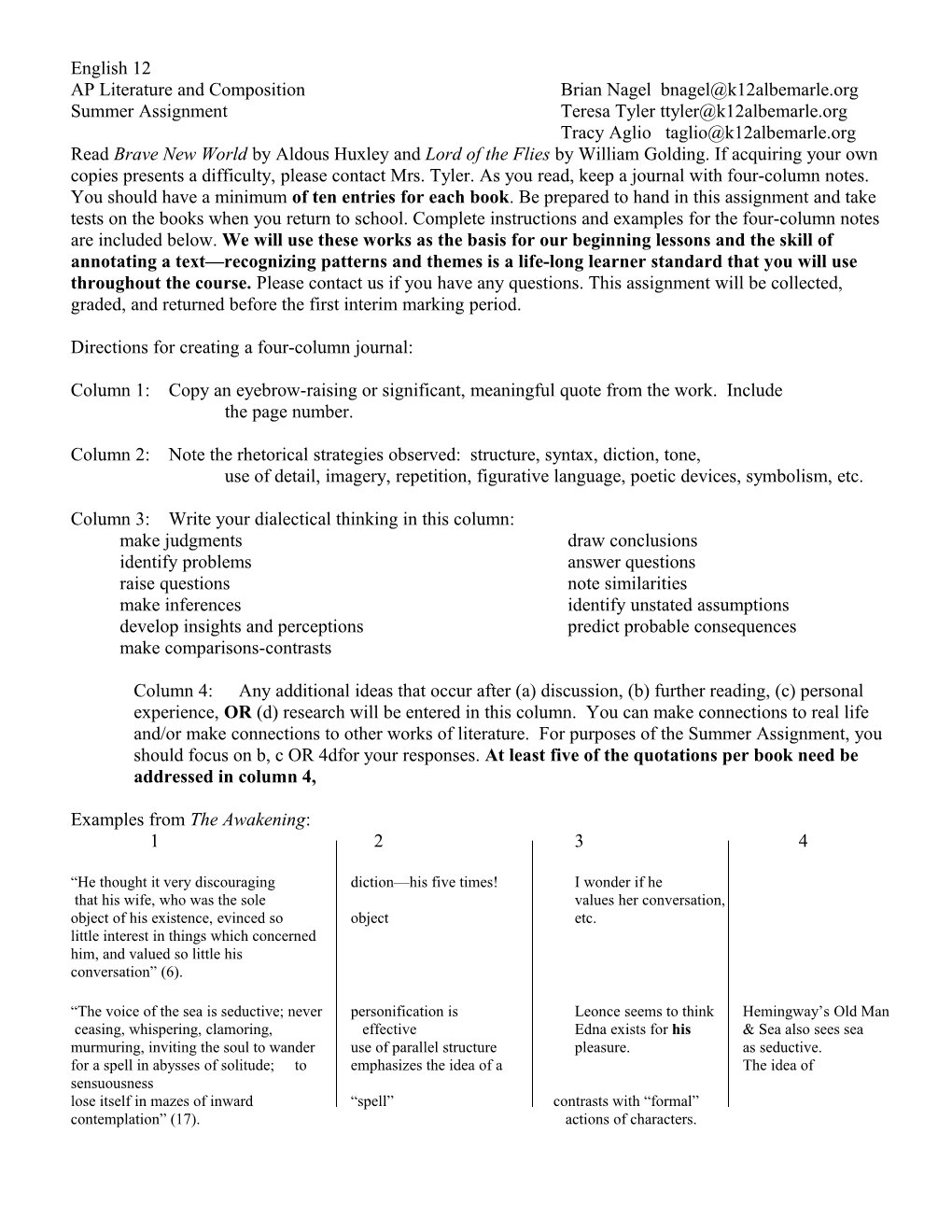 English 12 AP Literature and Composition Summer Assignment