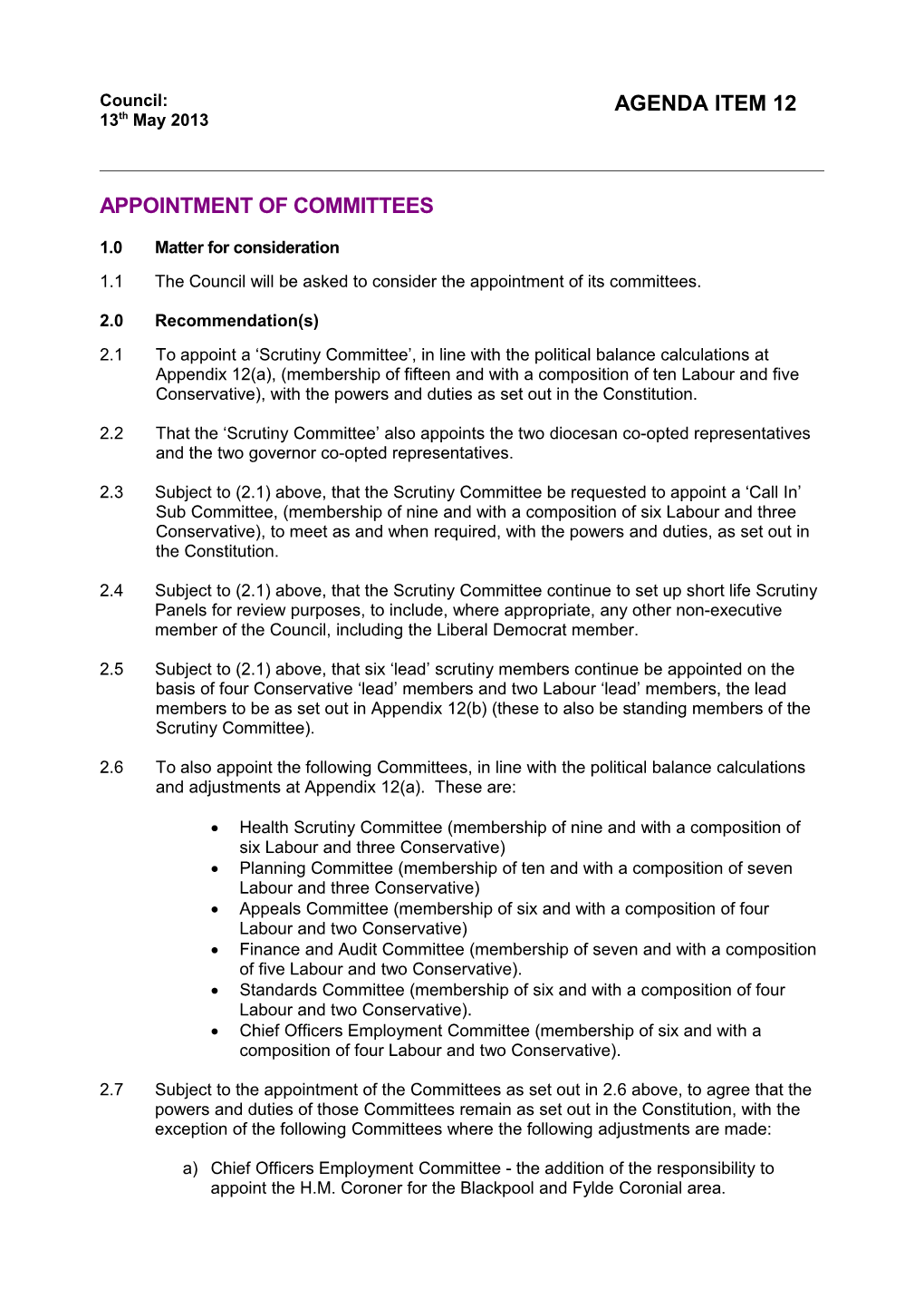 Appointment of Committees