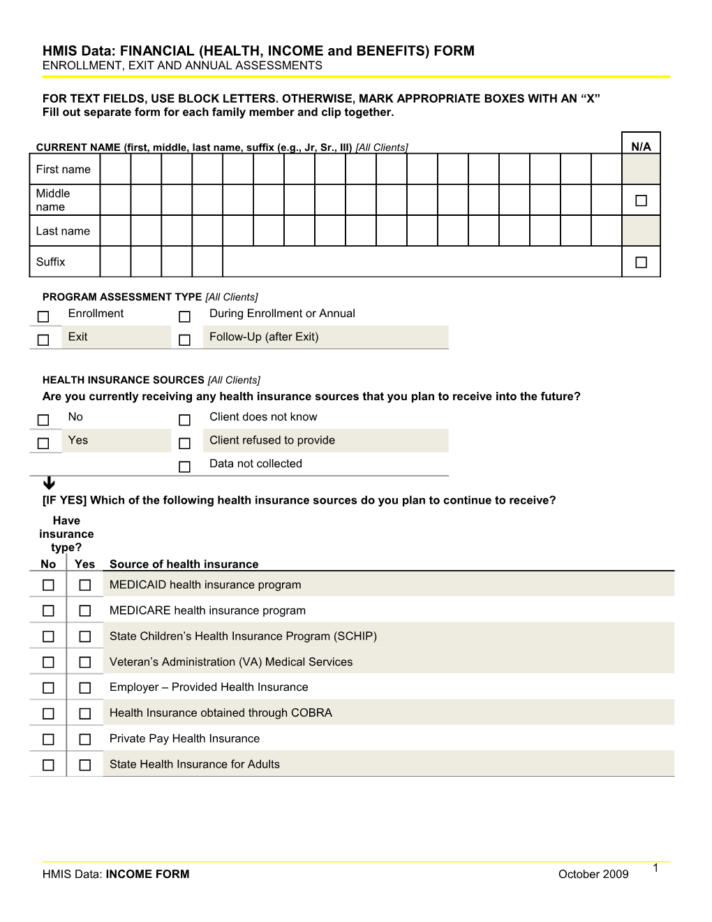 HPRP HMIS Data Collection: INCOME ASSESSMENT FORM