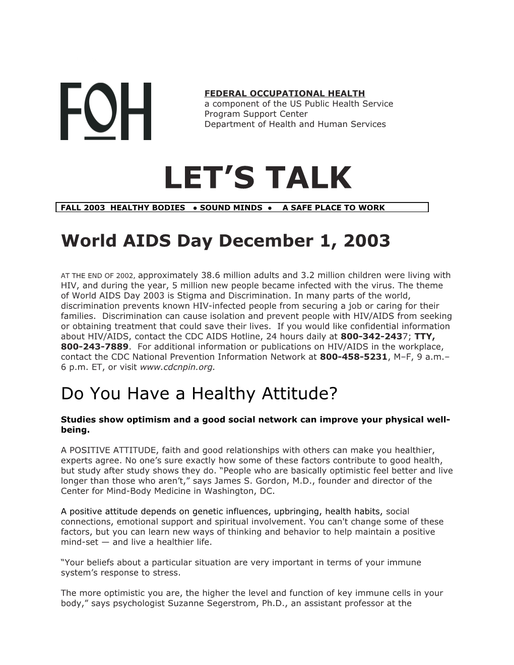 World AIDS Day December 1, 2003