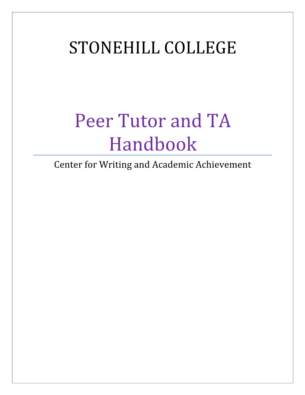 Peer Tutor and TA Handbook