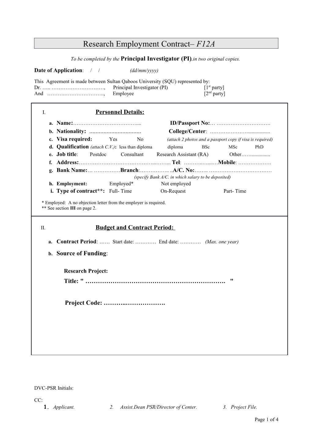 Research Employment Contract F12A