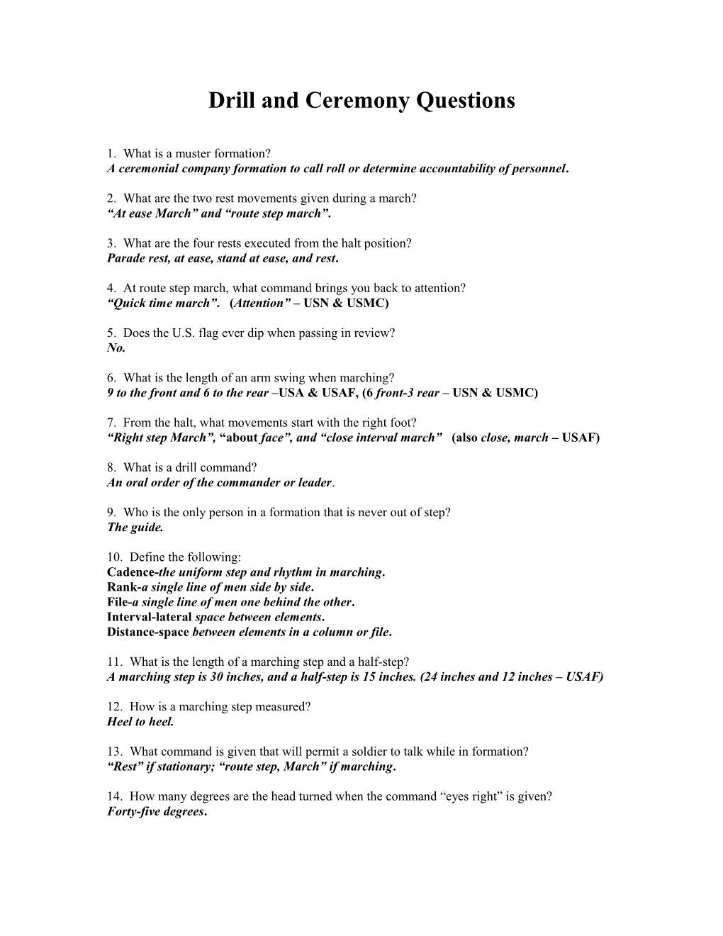 Drill and Ceremony Questions