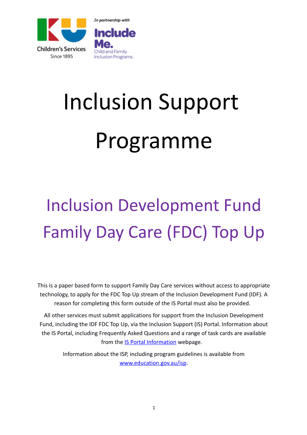 Inclusion Development Fund Family Day Care (FDC) Top Up