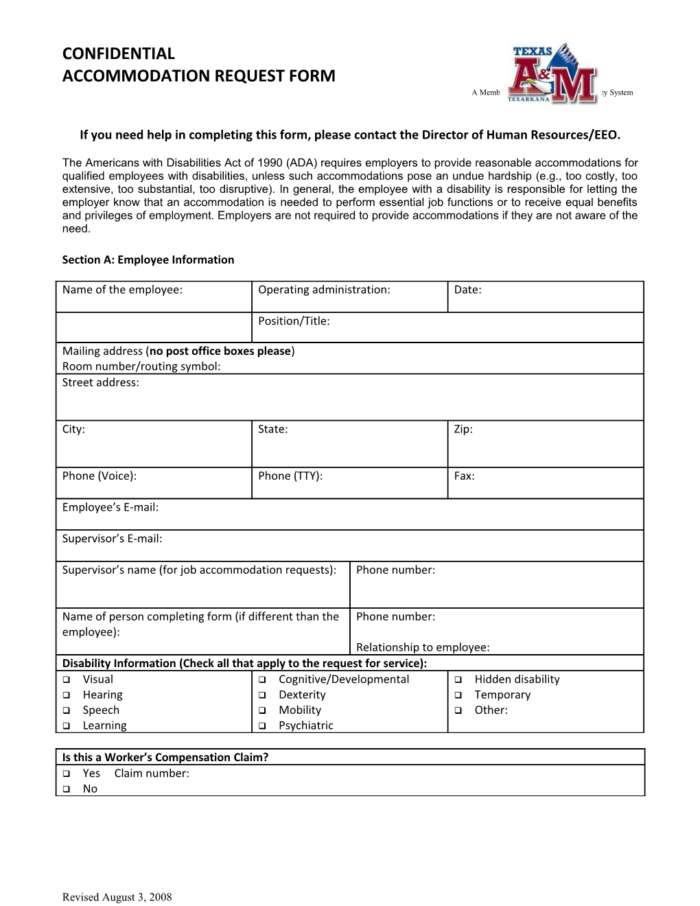 If You Need Help in Completing This Form, Please Contact the Director of Human Resources/EEO