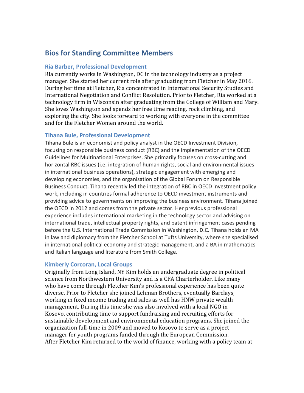 Bios for Standing Committee Members