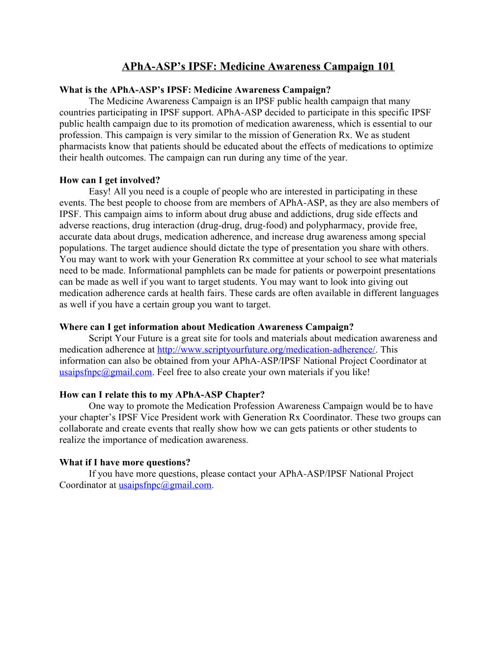 Apha-ASP S IPSF: Medicine Awareness Campaign101