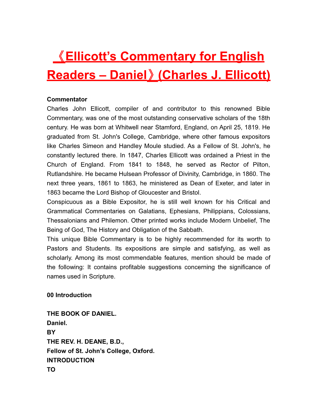 Ellicott Scommentary for English Readers Daniel (Charles J. Ellicott)