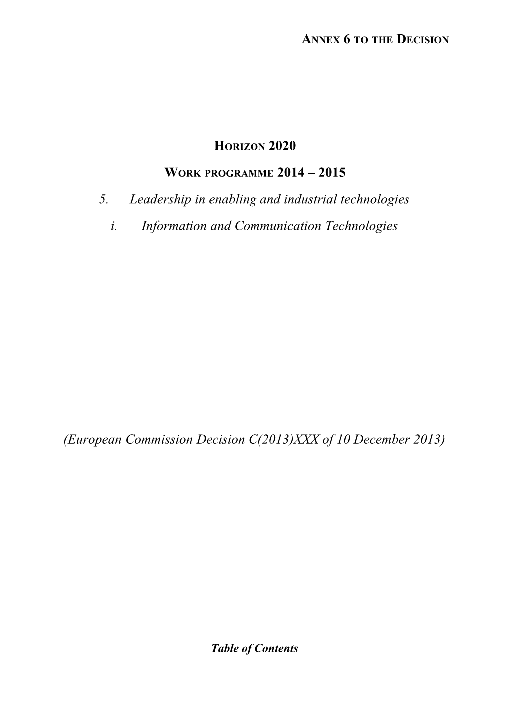 Horizon 2020 Work Programme 2014-2015
