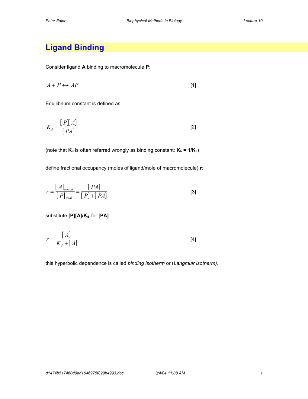 Peter Fajerbiophysical Methods in Biologylecture 10