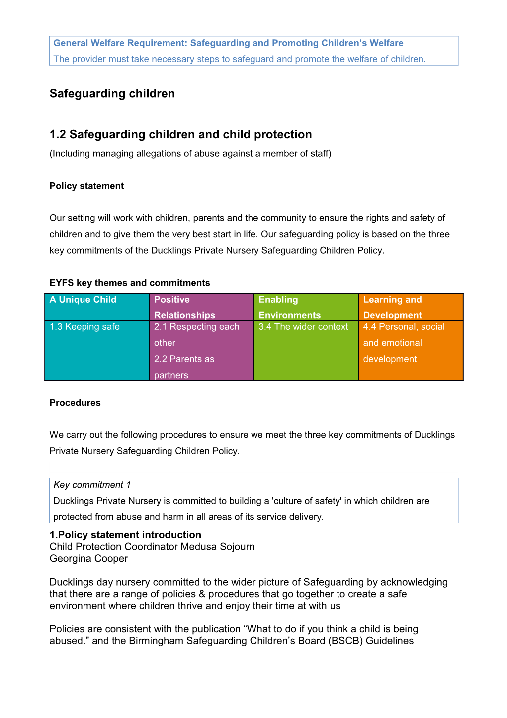 1.2 Safeguarding Children and Child Protection
