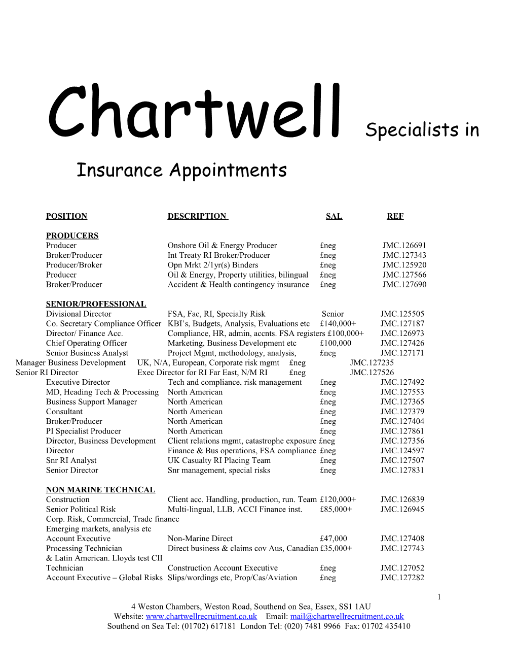 Chartwell Specialists in Insurance Appointments