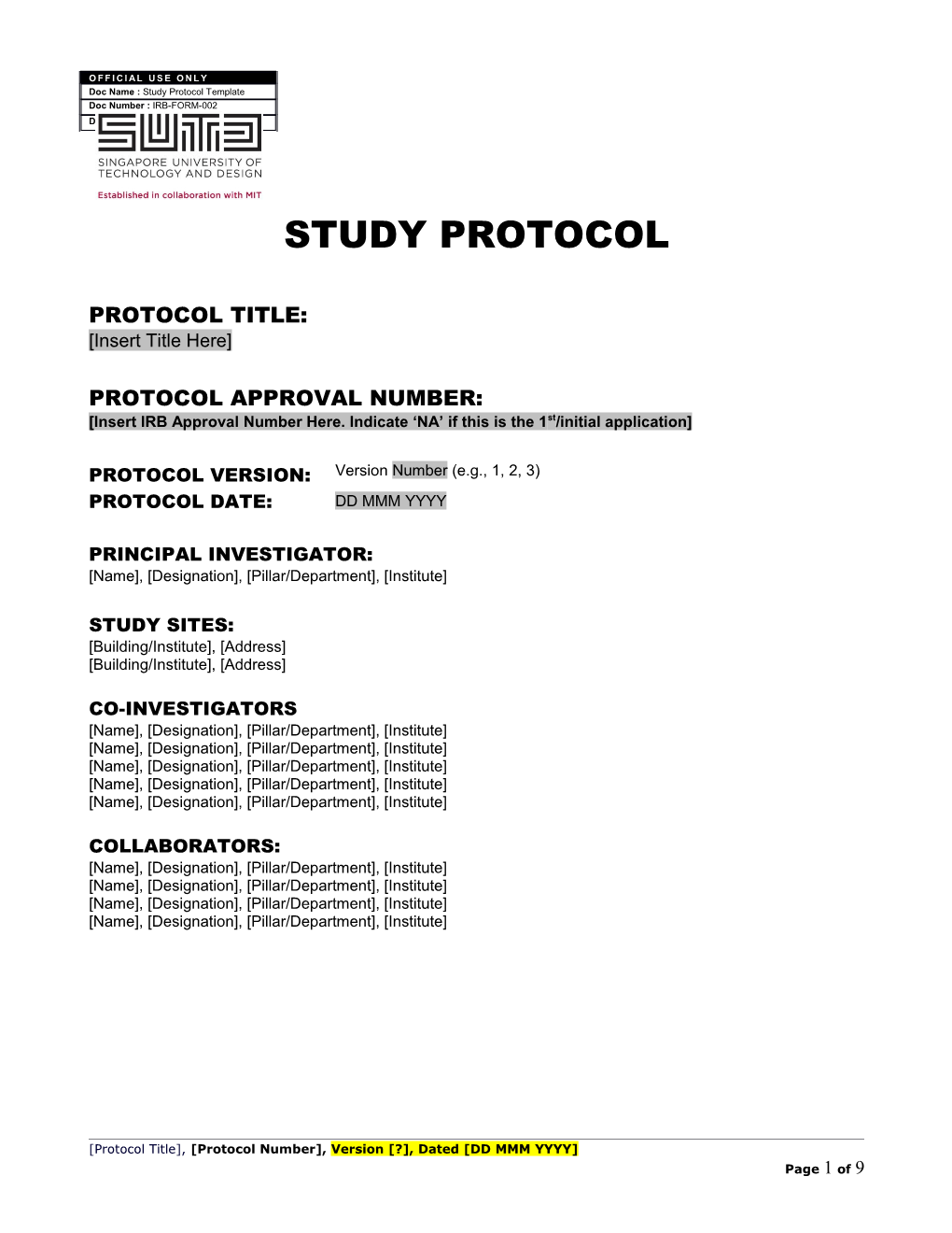 IRB Study Protocol Form