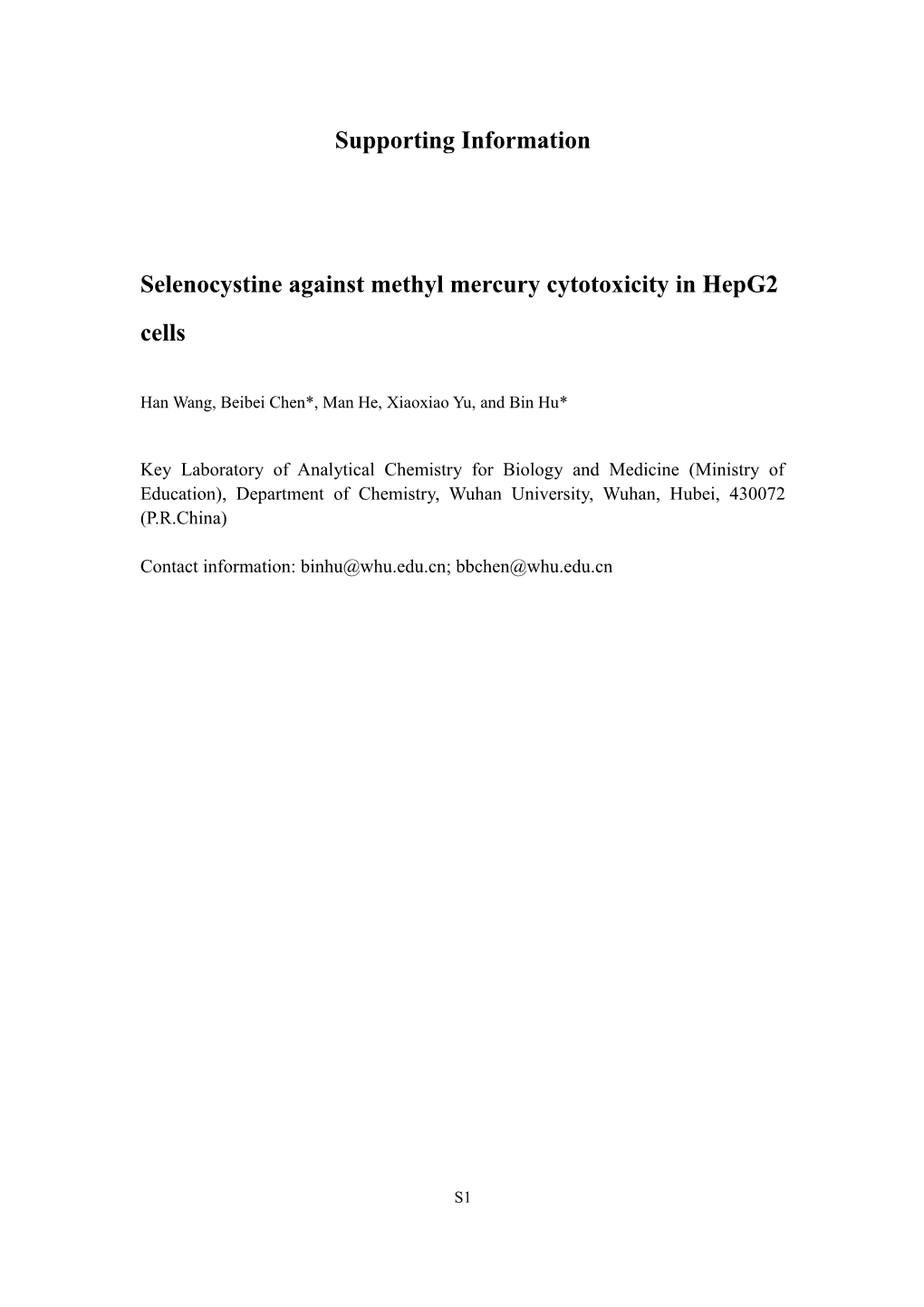 Selenocystine Against Methyl Mercury Cytotoxicity in Hepg2 Cells