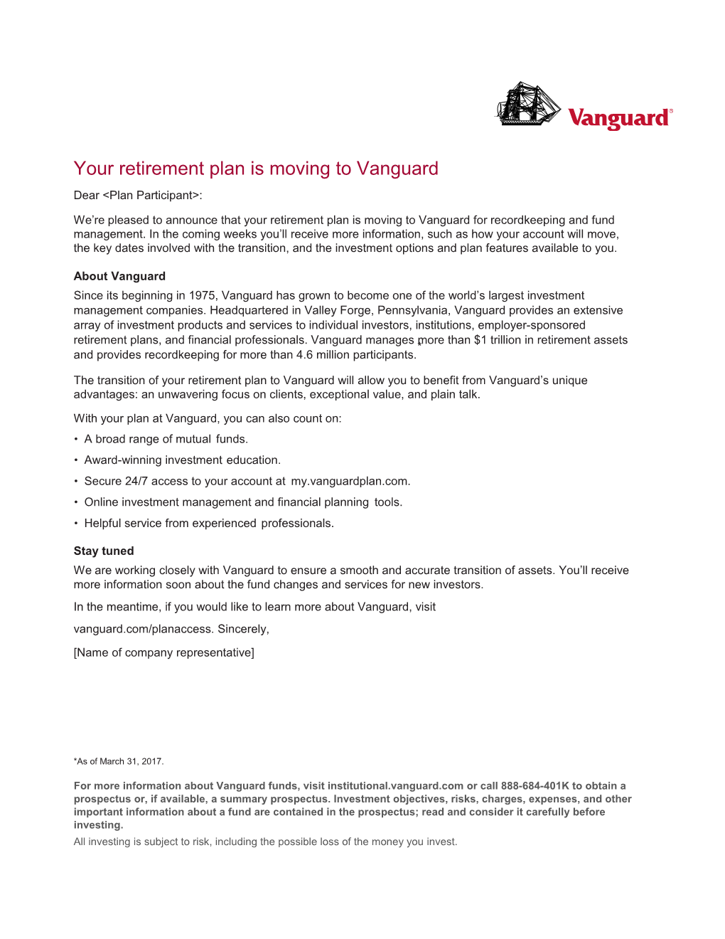 Your Retirement Plan Is Moving to Vanguard