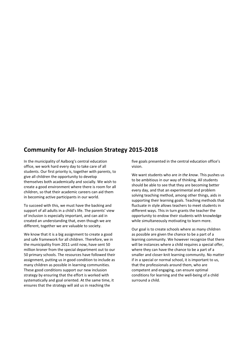 Community for All- Inclusion Strategy 2015-2018