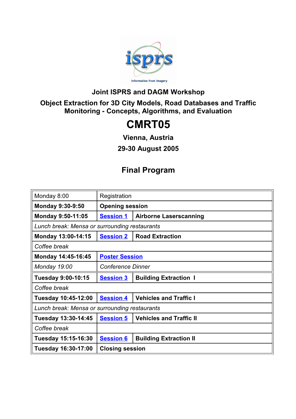 Joint ISPRS and DAGM Workshop