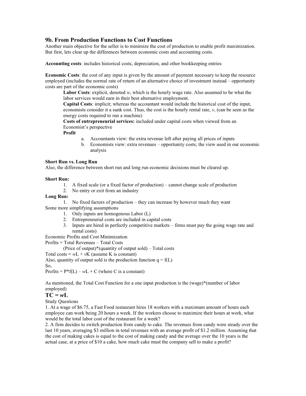 9B. from Production Functions to Cost Functions