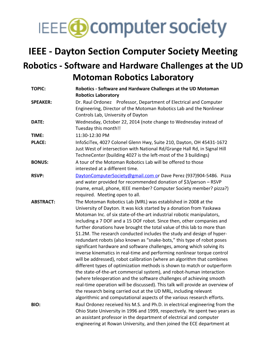 IEEE - Dayton Section Computer Society Meeting