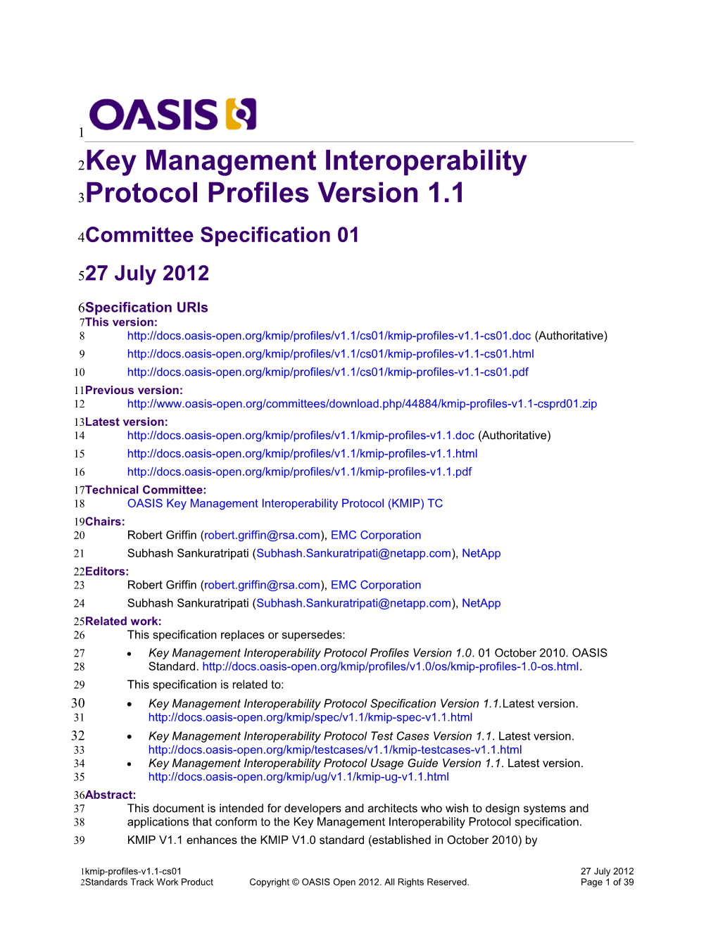 Key Management Interoperability Protocol Profiles Version 1.1