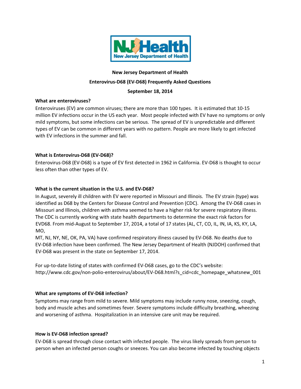 9 18 14 Ev-D68 Faq General